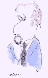 Pen and crayon sketch of Ewan Sutherland
